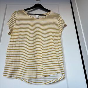H&M Yellow & White Striped Short Sleeve Cotton T-Shirt – Size M – Spring Staple
